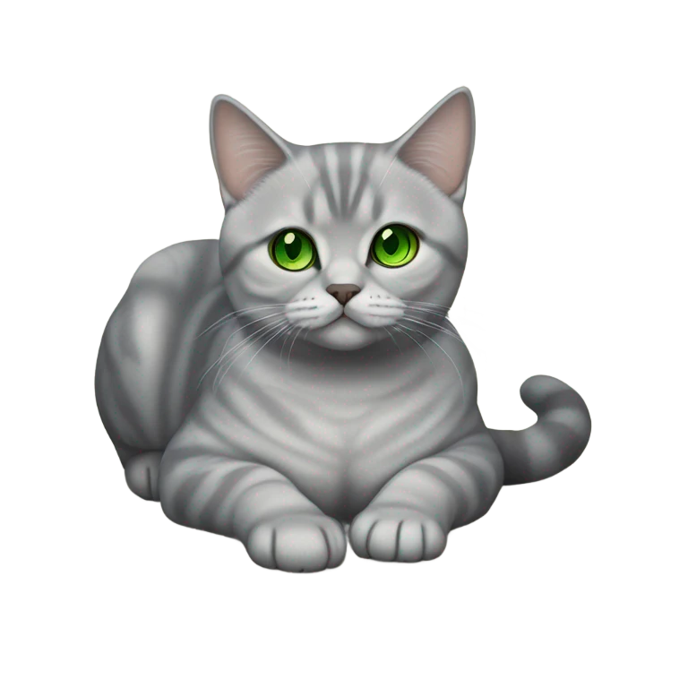 Silver Shaded British Shorthair with green eyes lying on the floor emoji