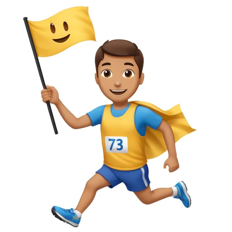 happy runner waving a flag that says 'emojiland' emoji