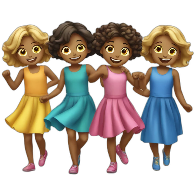 Four girls children dancing emoji