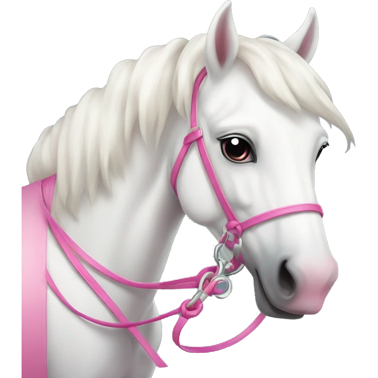 Cute white horse with pink rein emoji