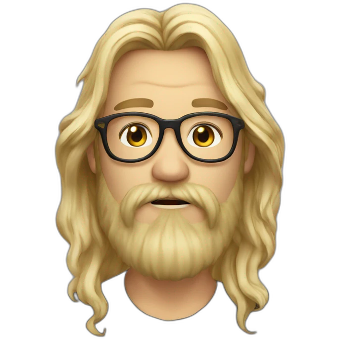 Dude blond round glasses chaotic beard long hair drink rhum emoji
