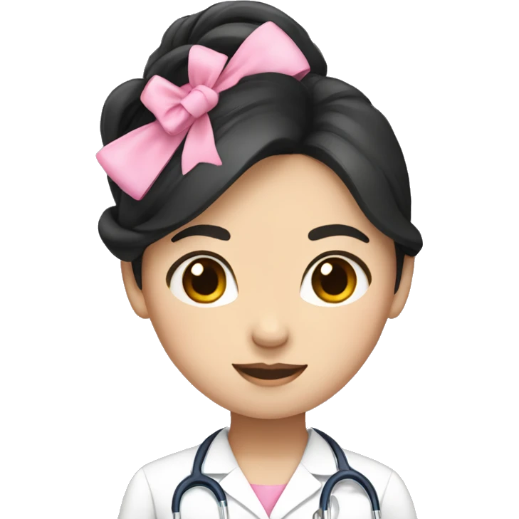 asian girl black hair in healthcare with pink bow emoji