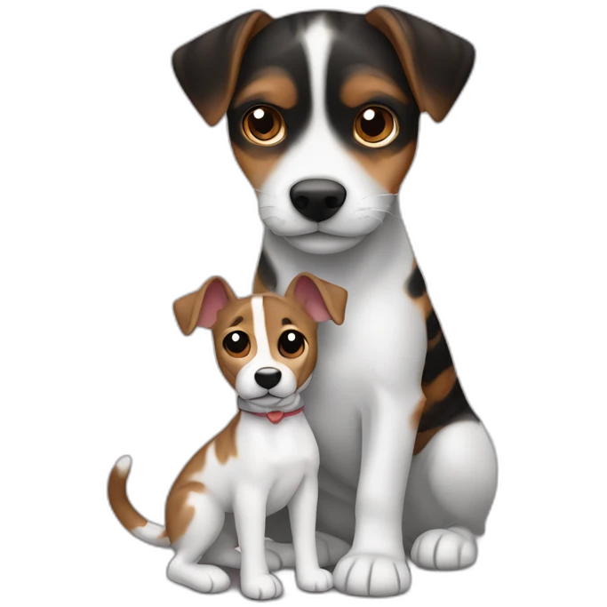 Black mackerel tabby cut hugging brown Jack Russell dog emoji
