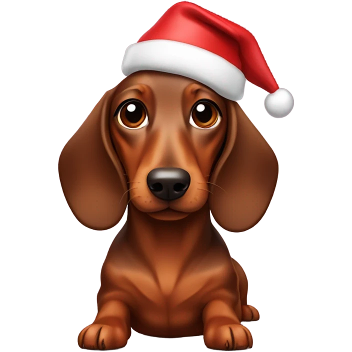 brown daschund with Christmas hat with a man  emoji