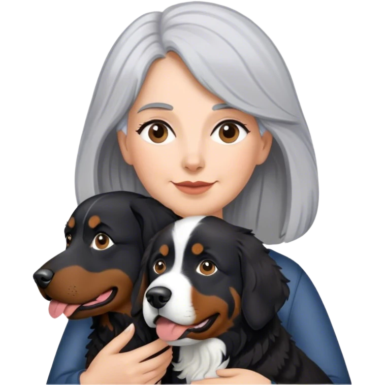 Black lab Gray hair Woman and black lab and Bernese mountain dog emoji