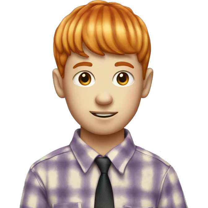 ginger bowl cut hair, standing up wearing checkered pants and tie dye shirt  emoji