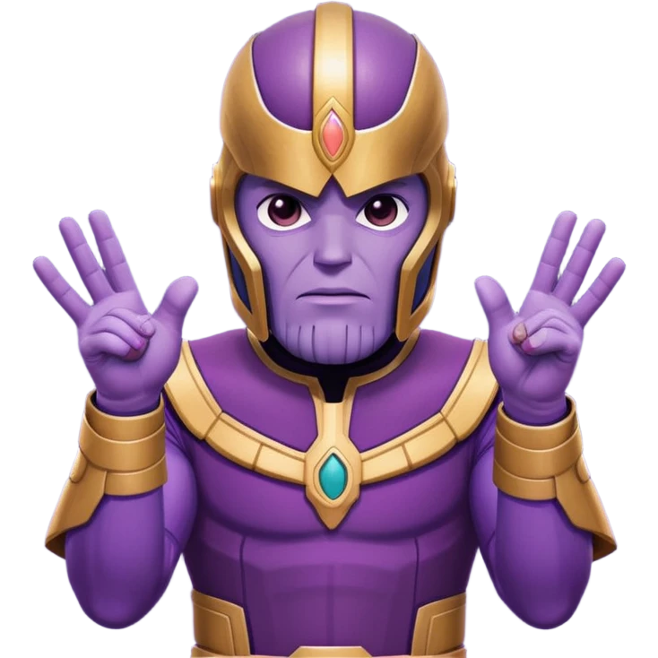 Thanos wearing a Squid Game guard uniform making a hand gesture emoji