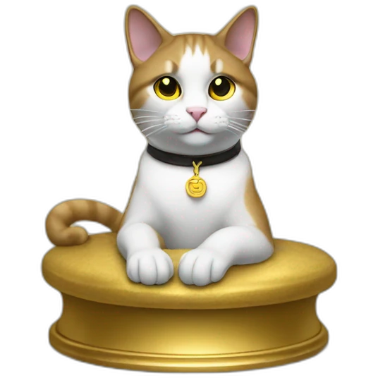 cat secretary sitting on top of the gold cloud emoji