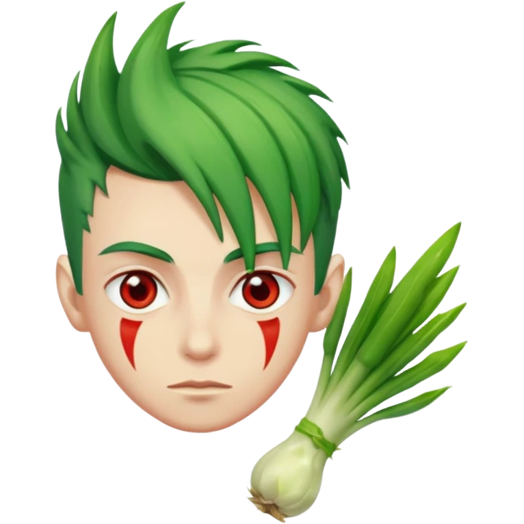 A man with red eye and hair like a leeks emoji