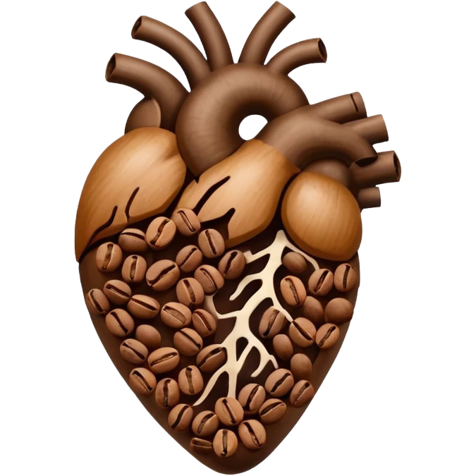 Anatomic heart composed of coffee beans only brown colour  emoji