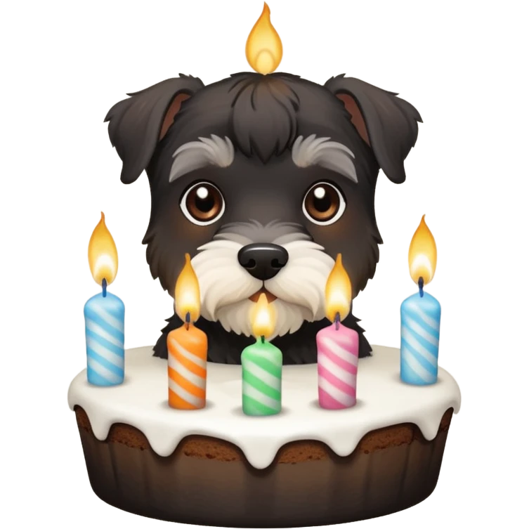 All black and brown schnauzer with cake emoji