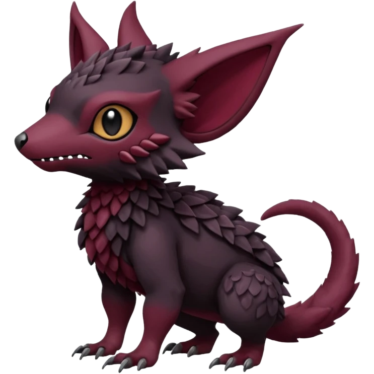 Cute cool realistic black Trico-Fakémon-Pokémon-Vernid-Fionbri-hybrid-creature dark burgundy (full body) emoji