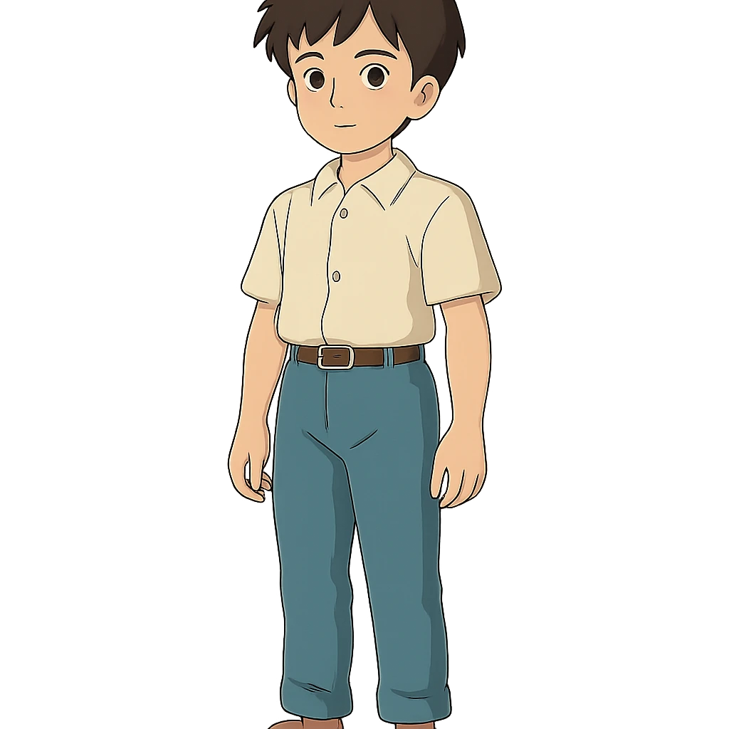 ghibli style boy standing still without background emoji