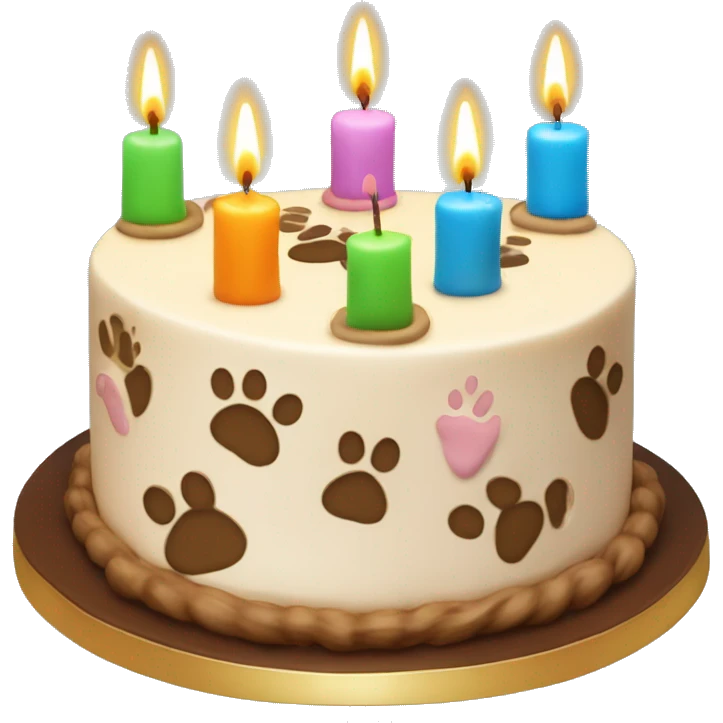 Paw print birthday cake with three candles emoji