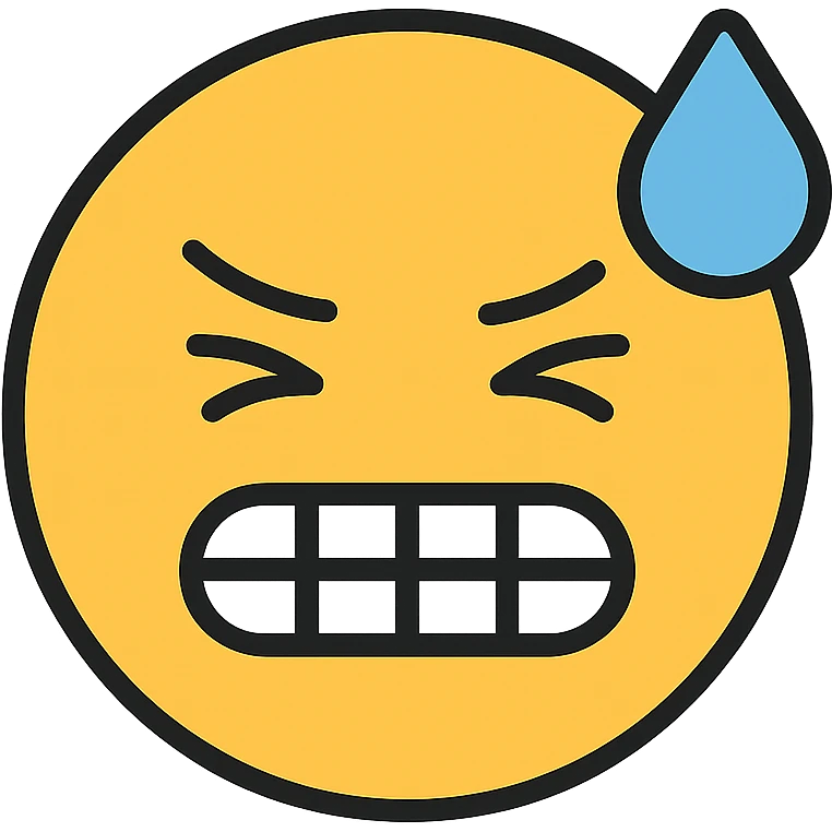 bad face emoji with a grimace and sweat drop emoji