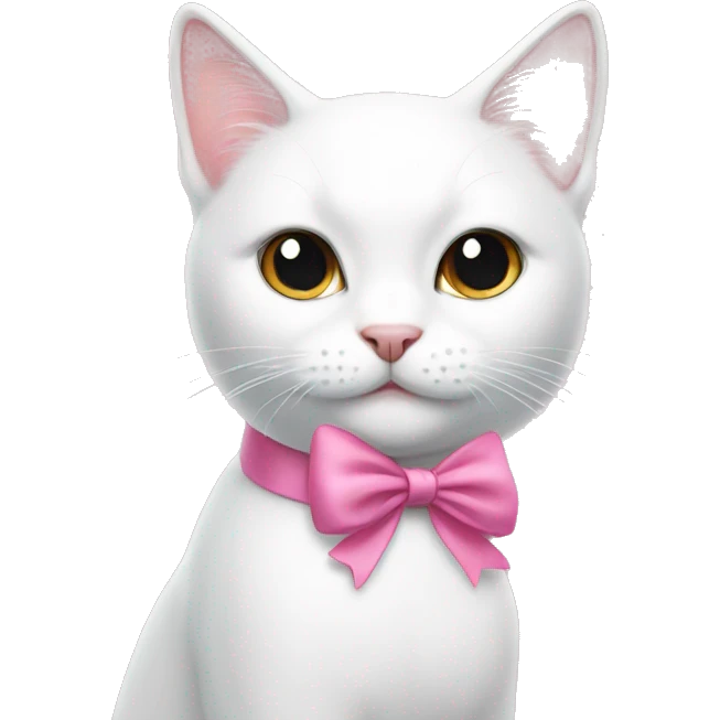 pretty white cat with a pink bow  emoji