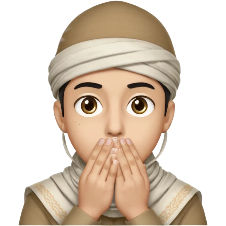 **المشهد**: وجه مصدوم، عيون كبيرة، يديه تغطيان فمه، مع "تأثير انفجار" صغير خلفه (مثل دخان أو شرر).
- **اللمسة**: قبعة تقليدية (مثل الشماغ أو الكوفية) مائلة على رأسه كرمز للبراءة!
 emoji