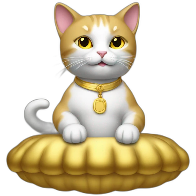 cat secretary sitting on top of the gold cloud emoji