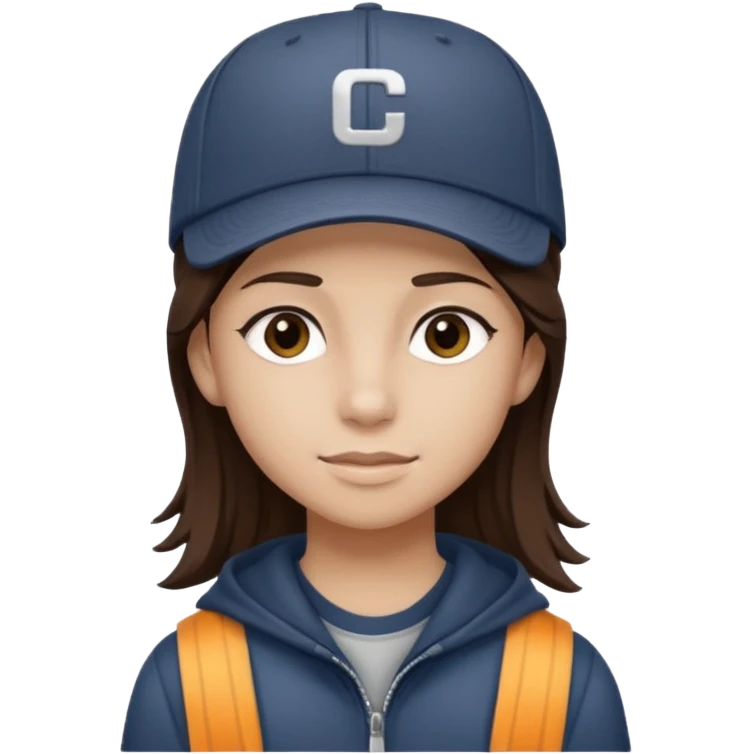 adolescente con gorra, pelo castaño oscuro con rayso de color mono emoji