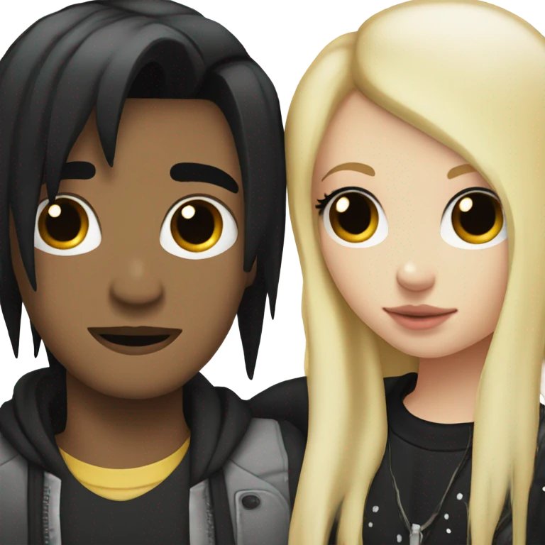 Emo couple hugging  guy with emo hair black lip rings hair and girl with blonde hair emoji