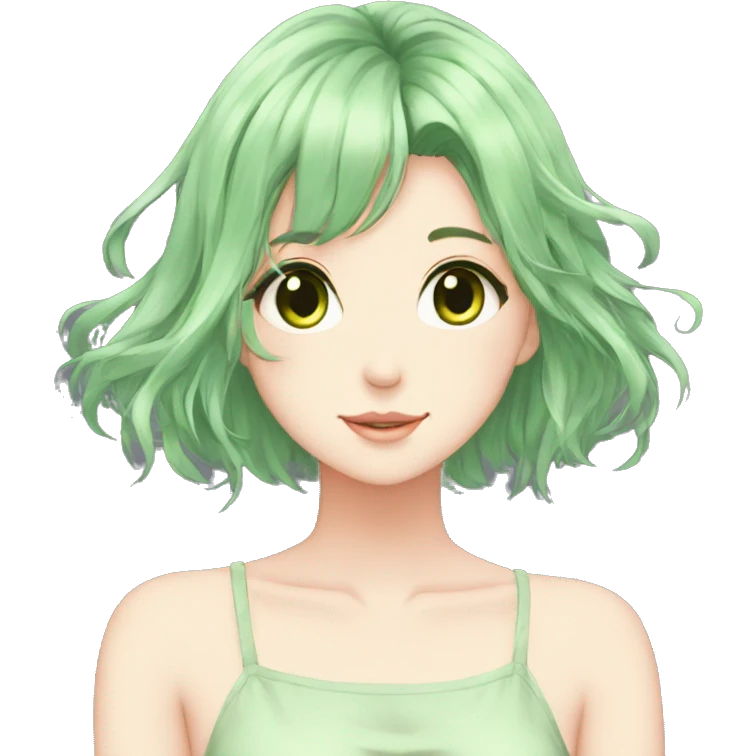 Gorgeous Beautiful Anime-Green/Pastel-Girl with pretty hair aesthetic emoji
