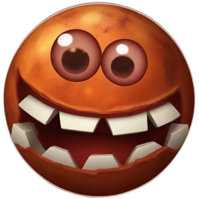 planet Mars with a cartoon grinning spider face with big eyes emoji