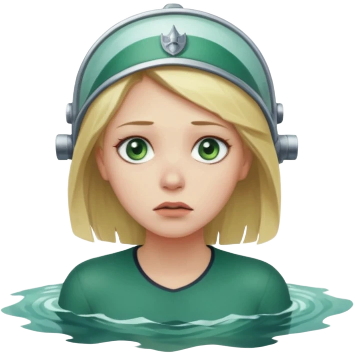 sad depressed weak cs major who is a pretty girl with blond hair and green eyes drowning on ship, very pretty very sad and weak. Near death almost dead drowning. But the pretty girl is like the whole ship and her face is on the helm. emoji