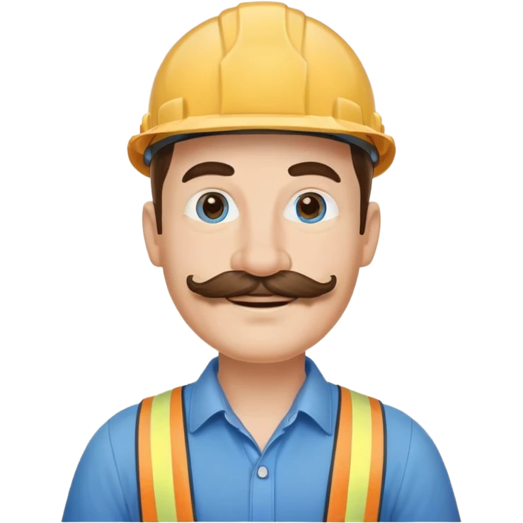Construction owner, well dressed, blue shirt, mustache, happy emoji