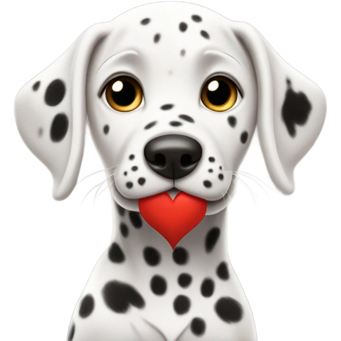 Dalmatian puppy holding a heart emoji