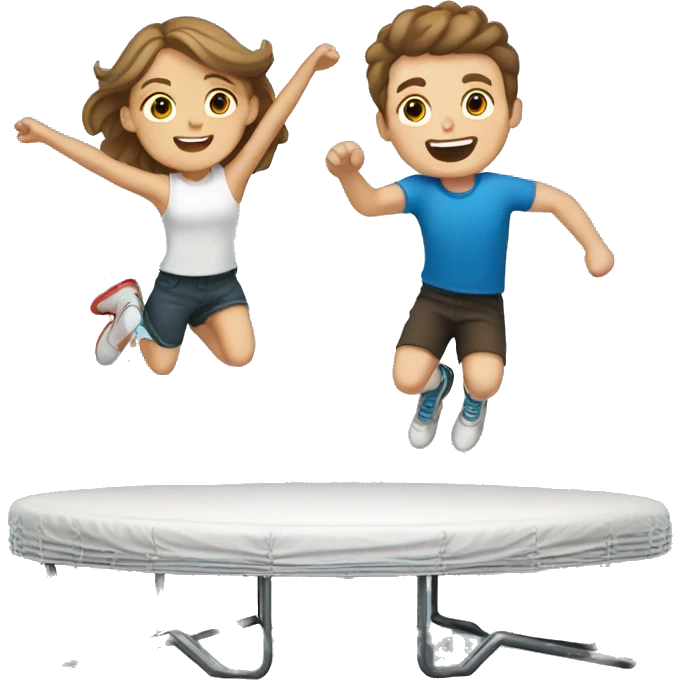 white boy with brown hair and white girl jumping on trampoline  emoji