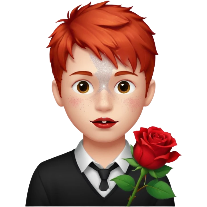 red glitter naughty-looking boy with a rose in his mouth emoji