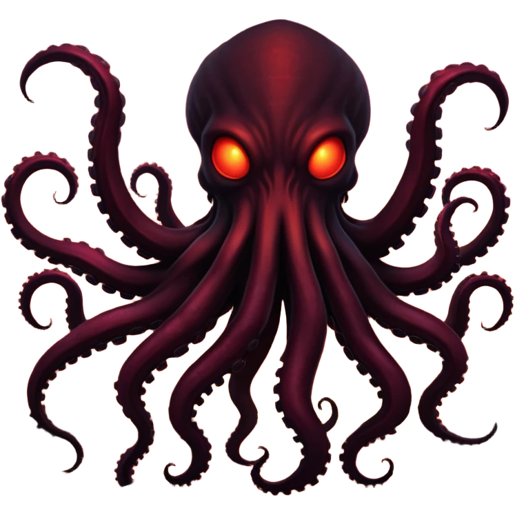 Large dark silhouette of a monster with multiple tentacles against a glowing red sky. emoji