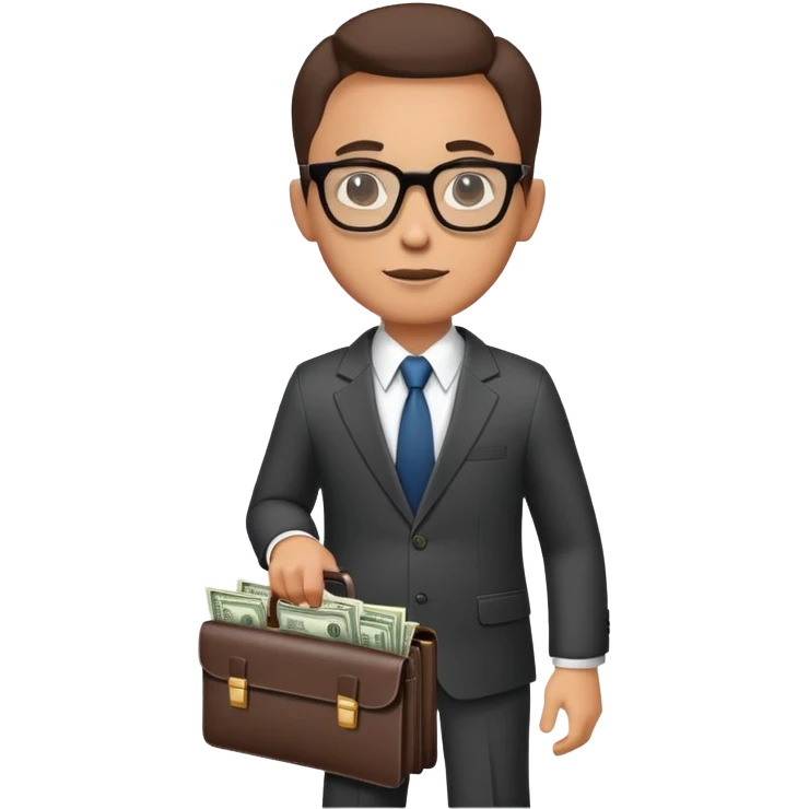 businessman in suit and glasses with an open briefcase full of dollar bills emoji