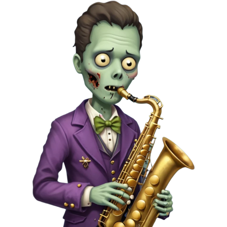 Zombie saxophonist – bent saxophone, puffed cheeks, eerie jazz vibe.
 emoji