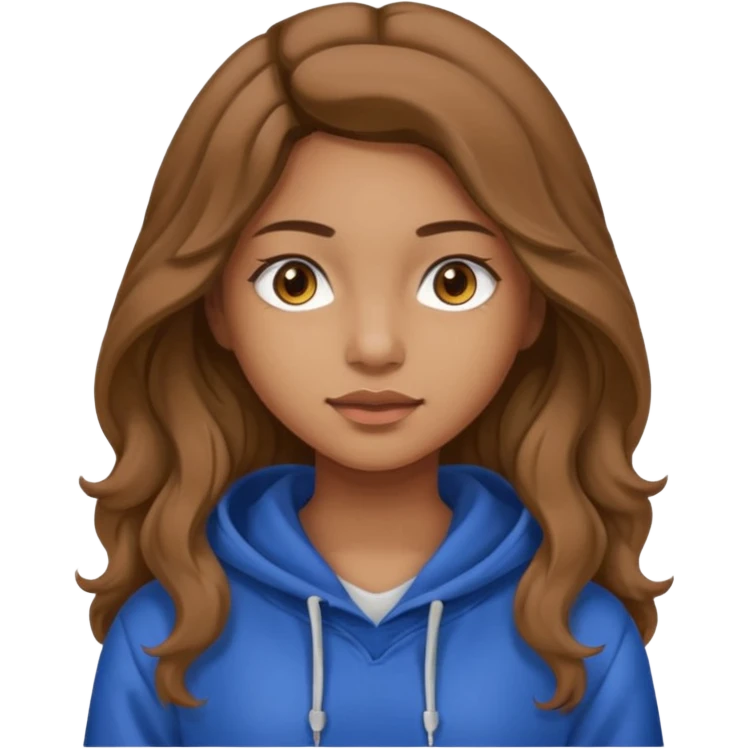 Girl with long and light brown hair and wear hoody and her hai is somethig betwwen curly and stright and her eyes is same color with her hair  emoji