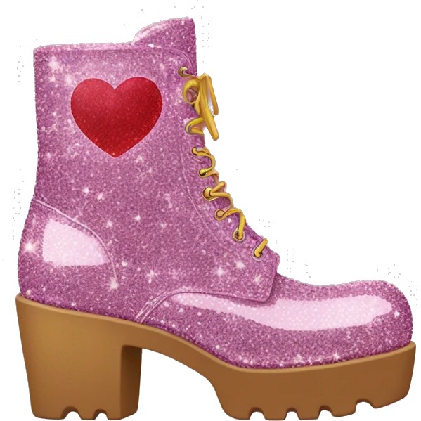 glittery platform boots with heart on side emoji