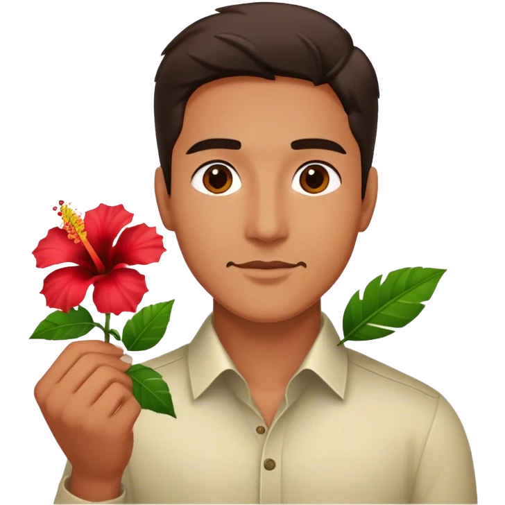 Man holding hibiscus flower emoji