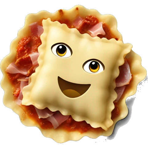 ravioli with cured ham, sundried tomatoes and sauce emoji