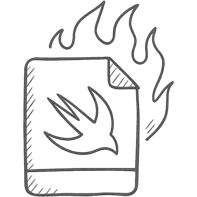 hand-drawn outlined swift-format file with flames icon emoji