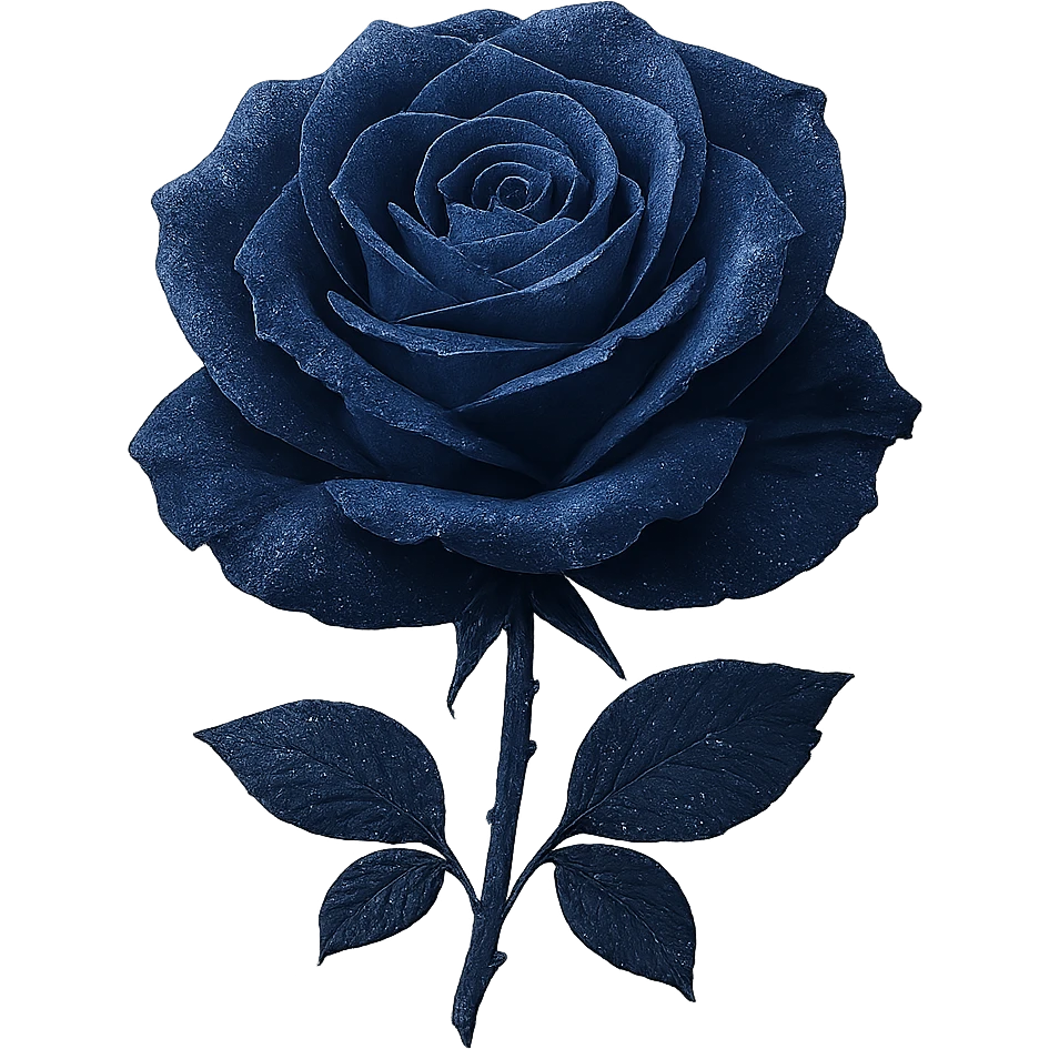 a midnight rose with rich navy petals, highlighted with silver threads and a gentle moonlit shine emoji