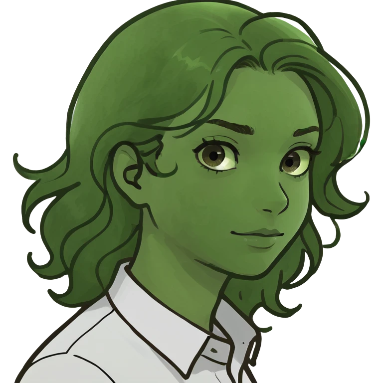 Girl wavy hair, brown eyes, side part, white shirt emoji