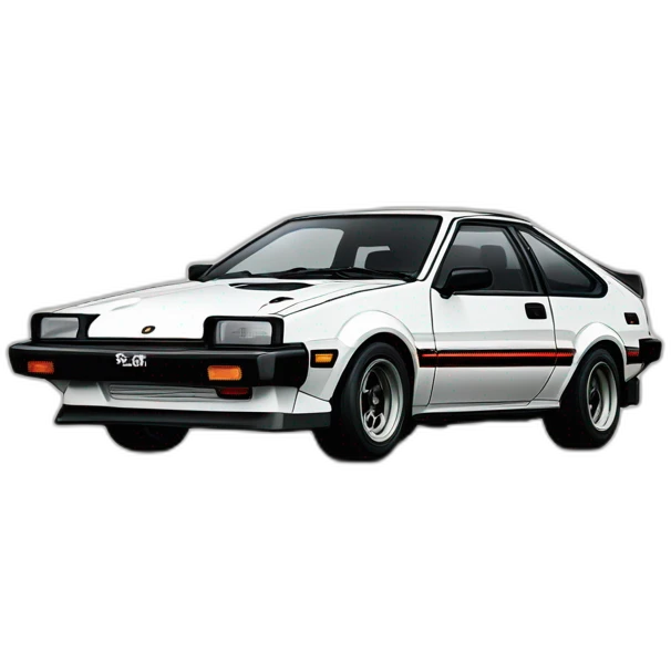 AE 86 Trueno with Fuji, tofu shop written on the side in Japanese painted white emoji