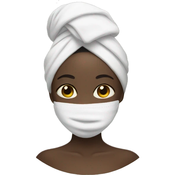 black girl doing a face mask peaceful with a towel wrapped around her head  emoji