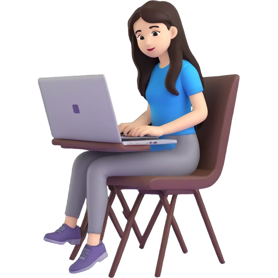 girl with long dark hair using a laptop on a chair emoji