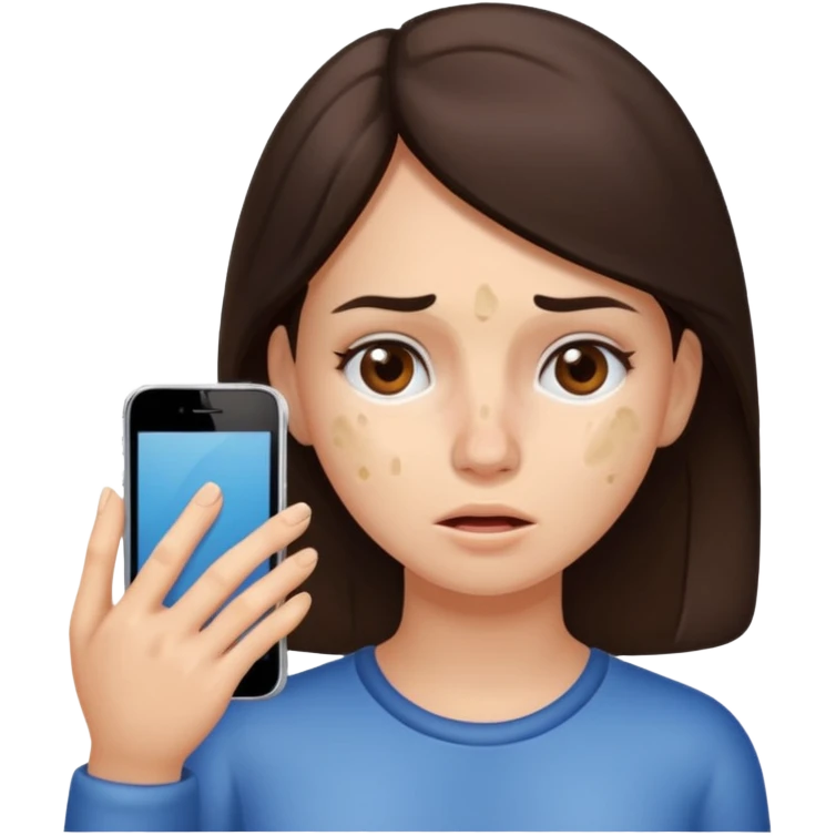 brunette woman with lots of acne emoji