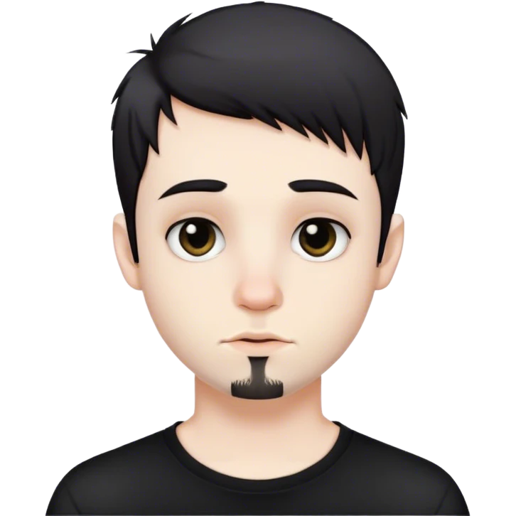 Cute white male, short dark colored hair and facial hair, nose and lip piercing, emo emoji