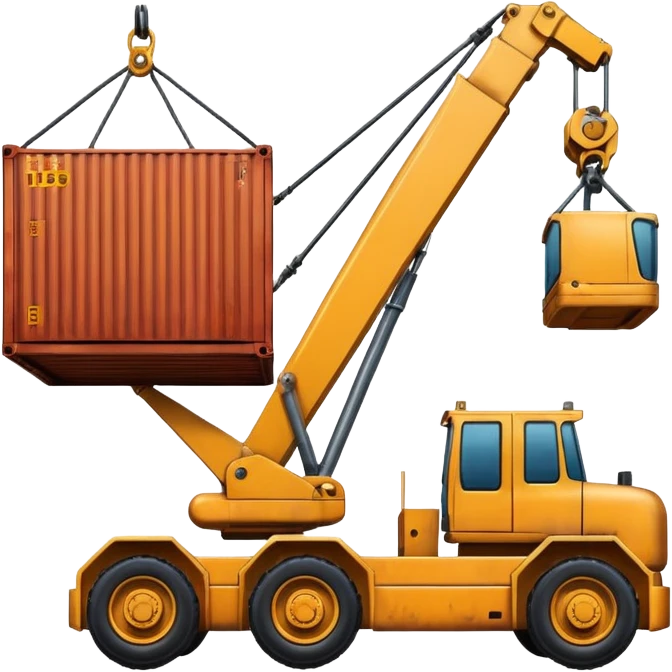 Container being lifted by a large machine, import. emoji