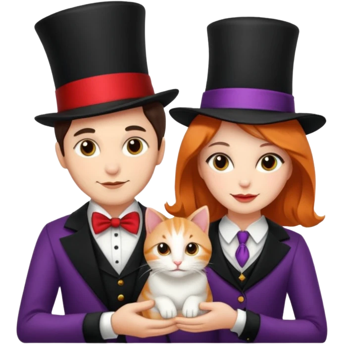 magician couple and their pet cat emoji