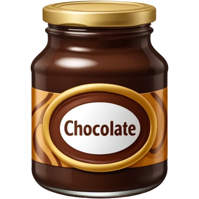 jar of chocolate spread glass or plastic deep brown glossy spread visible simple lid white brown or metallic blank label optional small swirl of spread on rim optional 3D clean style transparent background emoji