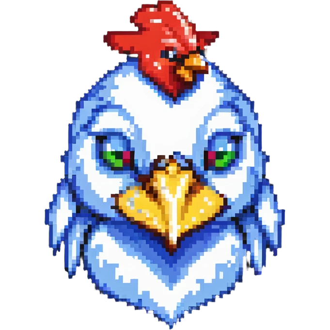 ultra-minimal blocky Minecraft chicken head emoji with one large colorful square pixel, perfectly square, extremely simple, abstract, playful, childlike emoji